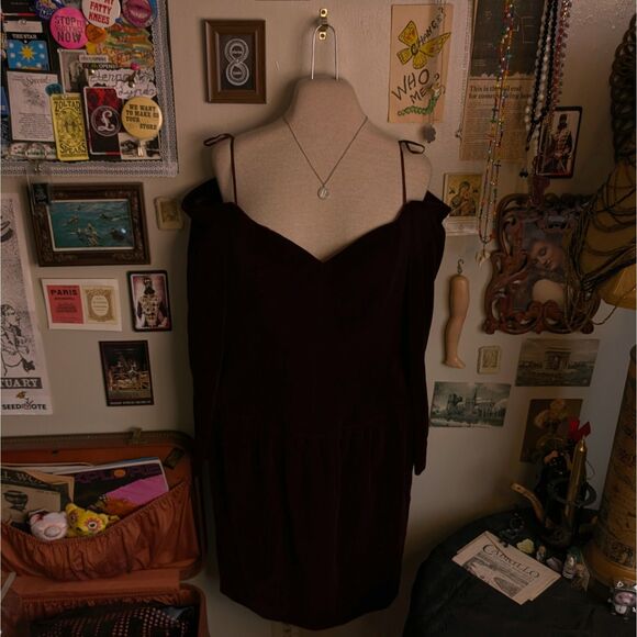 Vintage Off Shoulder Velvet Midi Dress Women's Medium Dark Burgundy Corset - Picture 1 of 4